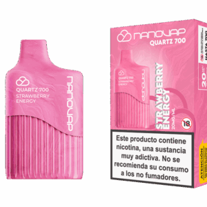 Nanovap Quartz 700 Strawberry Energy con envase y caja del vaper desechable sabor fresa energética